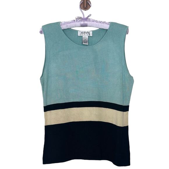 Vintage 100% Silk Alfani Colorblock Blue Black Yellow Knit Tank Top Retro - Picture 1 of 8